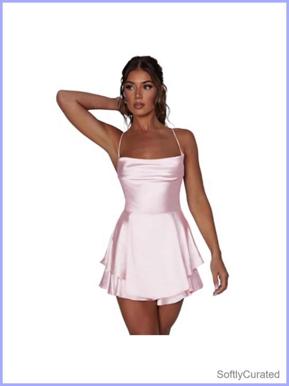 Women's Satin Spaghetti Strap Backless Romper Dress